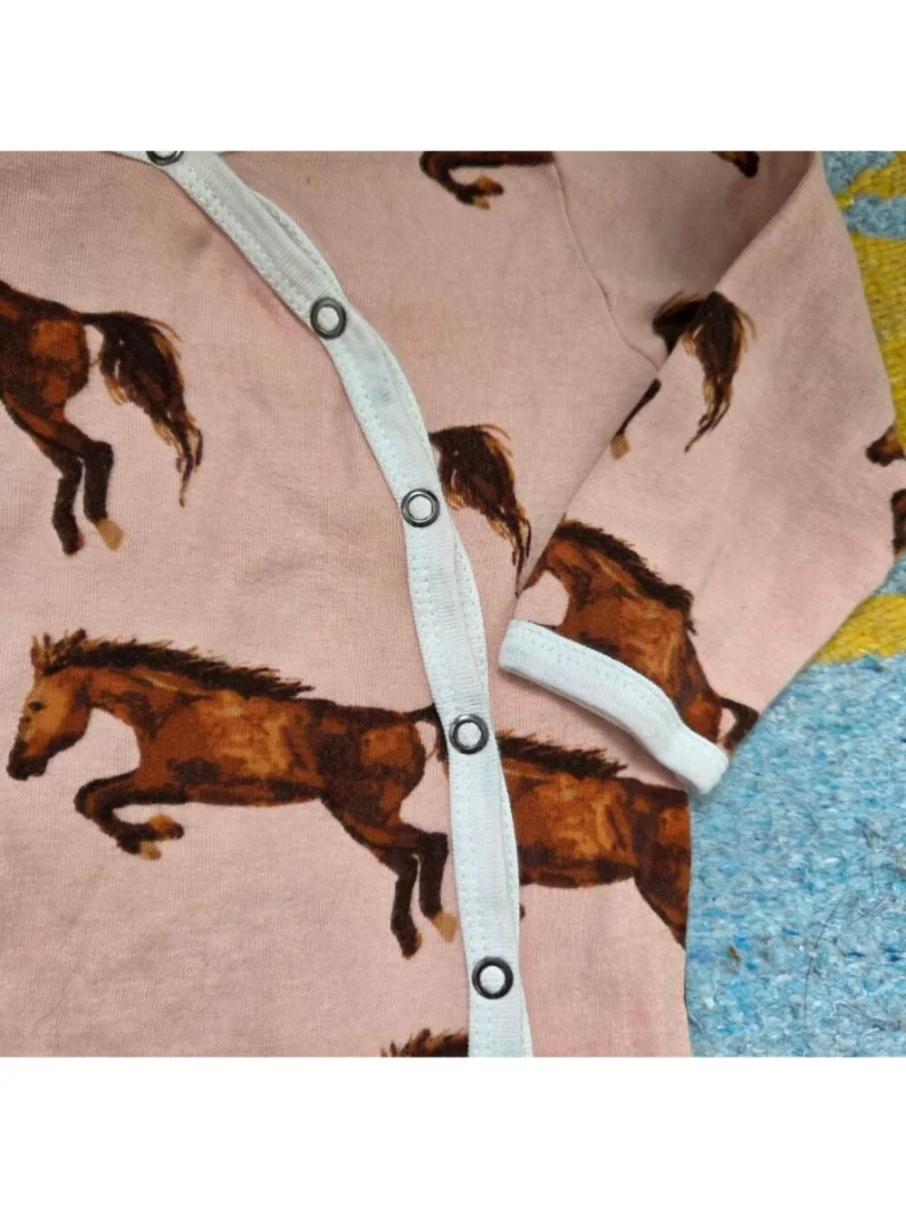 Milkbarn Horse Print Organic Cotton Snap Footed Romper Size 6-9 months